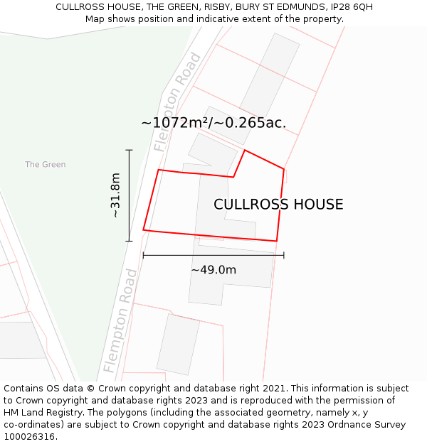 CULLROSS HOUSE, THE GREEN, RISBY, BURY ST EDMUNDS, IP28 6QH: Plot and title map
