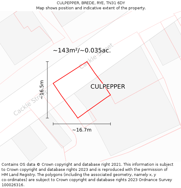 CULPEPPER, BREDE, RYE, TN31 6DY: Plot and title map