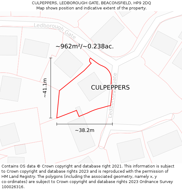 CULPEPPERS, LEDBOROUGH GATE, BEACONSFIELD, HP9 2DQ: Plot and title map