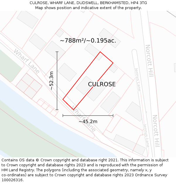 CULROSE, WHARF LANE, DUDSWELL, BERKHAMSTED, HP4 3TG: Plot and title map