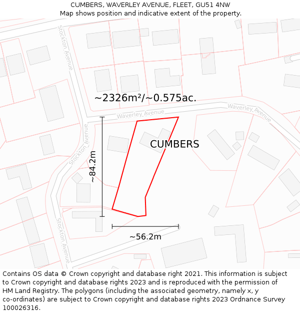 CUMBERS, WAVERLEY AVENUE, FLEET, GU51 4NW: Plot and title map