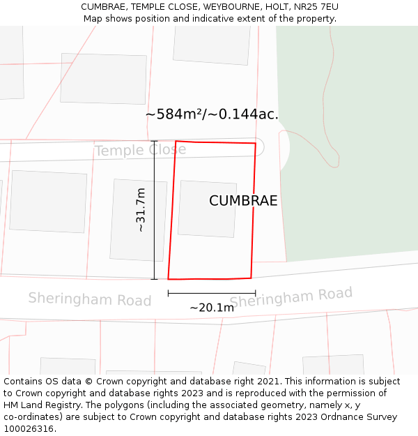 CUMBRAE, TEMPLE CLOSE, WEYBOURNE, HOLT, NR25 7EU: Plot and title map