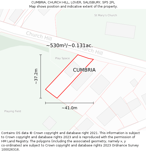 CUMBRIA, CHURCH HILL, LOVER, SALISBURY, SP5 2PL: Plot and title map