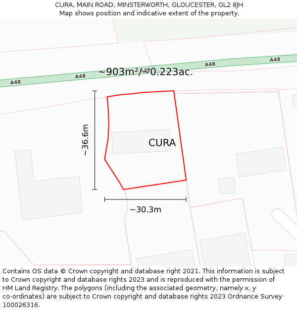 CURA, MAIN ROAD, MINSTERWORTH, GLOUCESTER, GL2 8JH: Plot and title map