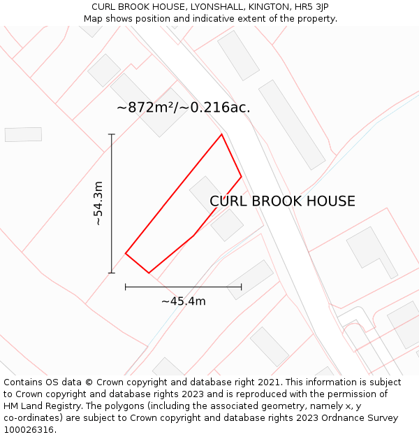 CURL BROOK HOUSE, LYONSHALL, KINGTON, HR5 3JP: Plot and title map