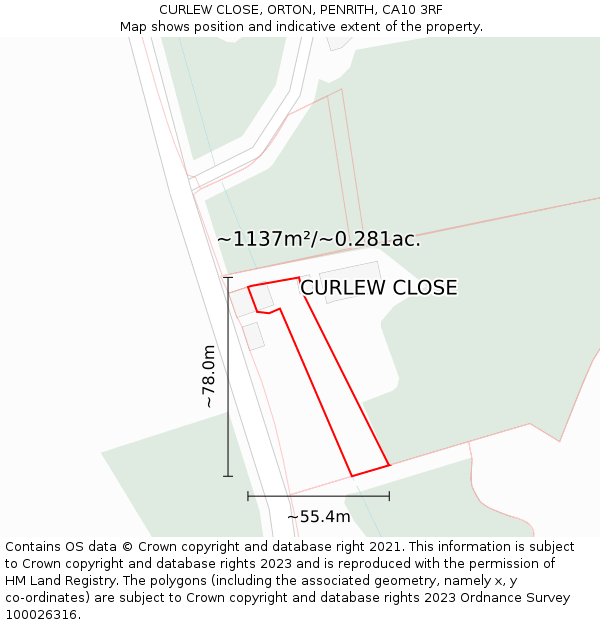CURLEW CLOSE, ORTON, PENRITH, CA10 3RF: Plot and title map
