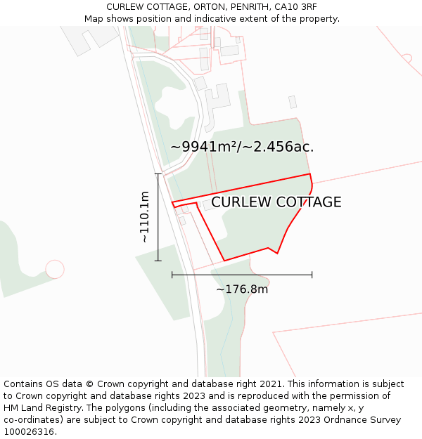 CURLEW COTTAGE, ORTON, PENRITH, CA10 3RF: Plot and title map