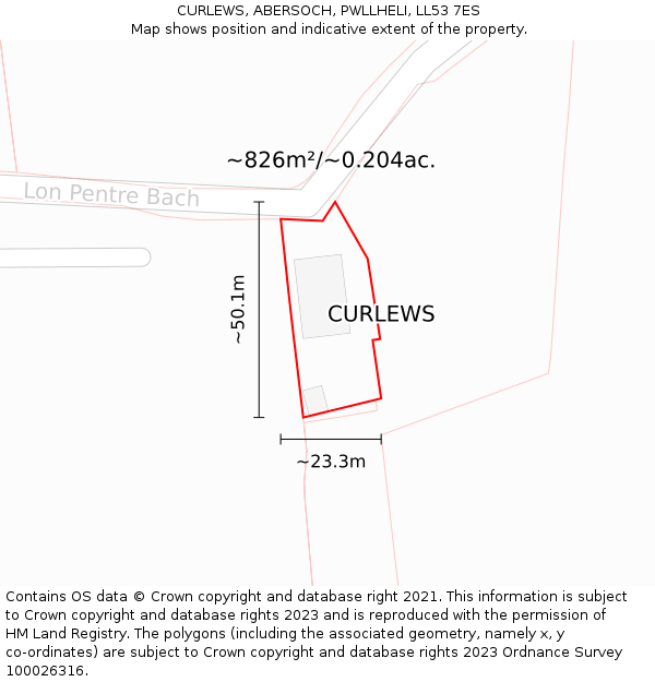 CURLEWS, ABERSOCH, PWLLHELI, LL53 7ES: Plot and title map