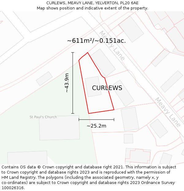 CURLEWS, MEAVY LANE, YELVERTON, PL20 6AE: Plot and title map