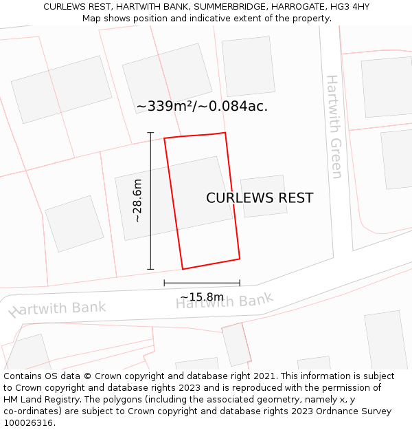 CURLEWS REST, HARTWITH BANK, SUMMERBRIDGE, HARROGATE, HG3 4HY: Plot and title map
