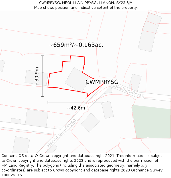 CWMPRYSG, HEOL LLAIN PRYSG, LLANON, SY23 5JA: Plot and title map