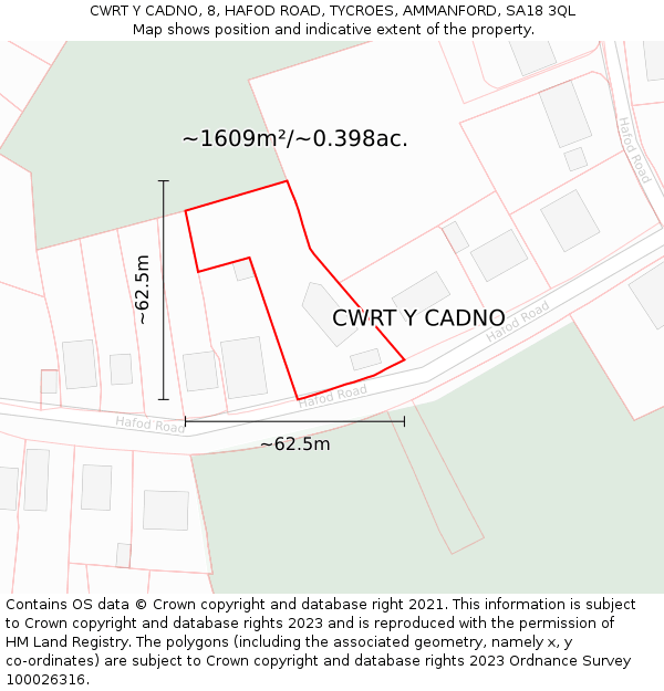 CWRT Y CADNO, 8, HAFOD ROAD, TYCROES, AMMANFORD, SA18 3QL: Plot and title map