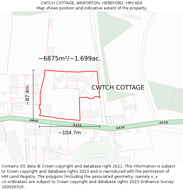 CWTCH COTTAGE, WINFORTON, HEREFORD, HR3 6EA: Plot and title map