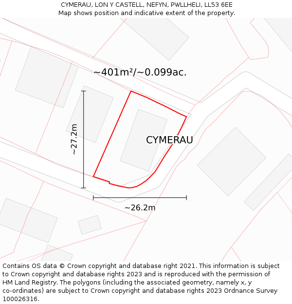 CYMERAU, LON Y CASTELL, NEFYN, PWLLHELI, LL53 6EE: Plot and title map