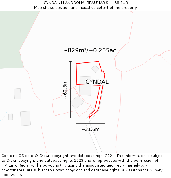 CYNDAL, LLANDDONA, BEAUMARIS, LL58 8UB: Plot and title map