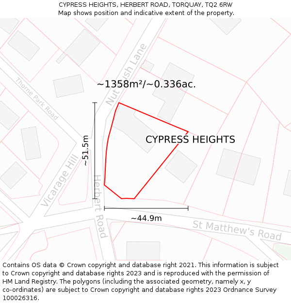 CYPRESS HEIGHTS, HERBERT ROAD, TORQUAY, TQ2 6RW: Plot and title map