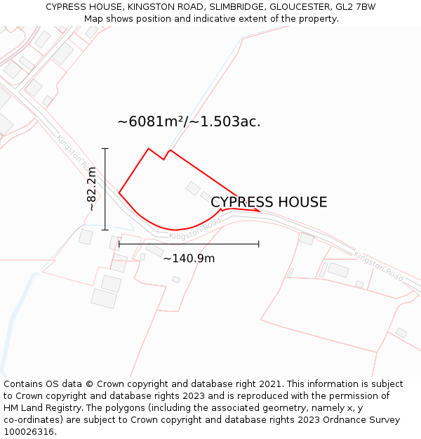 CYPRESS HOUSE, KINGSTON ROAD, SLIMBRIDGE, GLOUCESTER, GL2 7BW: Plot and title map