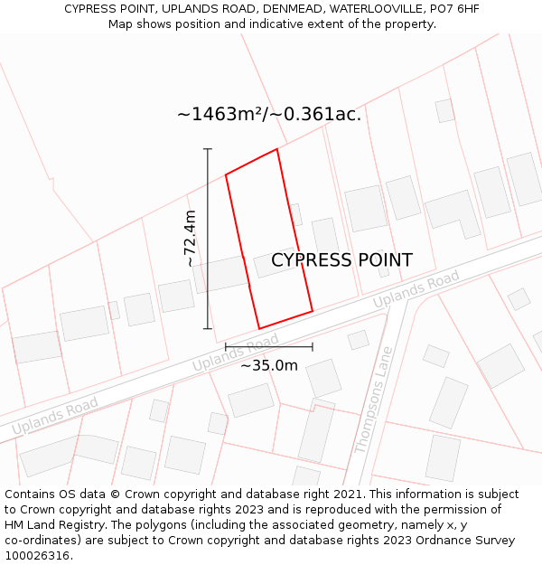 CYPRESS POINT, UPLANDS ROAD, DENMEAD, WATERLOOVILLE, PO7 6HF: Plot and title map