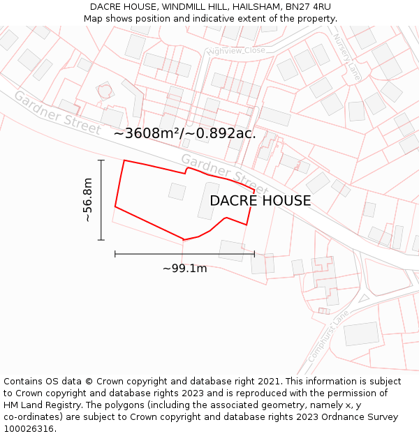 DACRE HOUSE, WINDMILL HILL, HAILSHAM, BN27 4RU: Plot and title map
