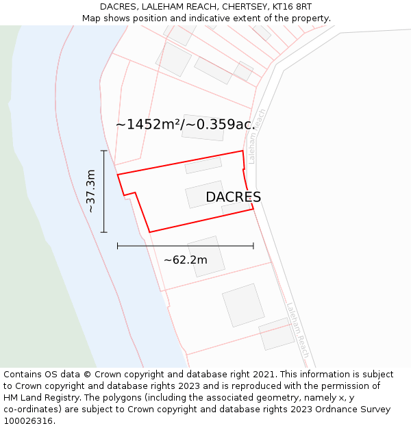 DACRES, LALEHAM REACH, CHERTSEY, KT16 8RT: Plot and title map