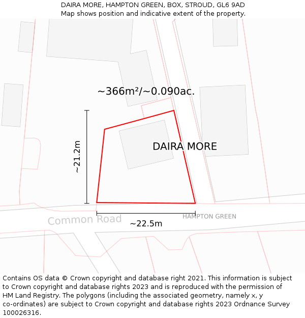 DAIRA MORE, HAMPTON GREEN, BOX, STROUD, GL6 9AD: Plot and title map