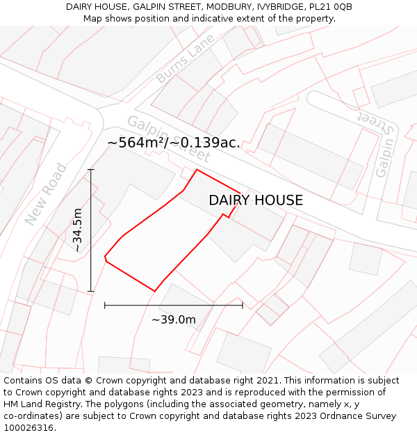 DAIRY HOUSE, GALPIN STREET, MODBURY, IVYBRIDGE, PL21 0QB: Plot and title map