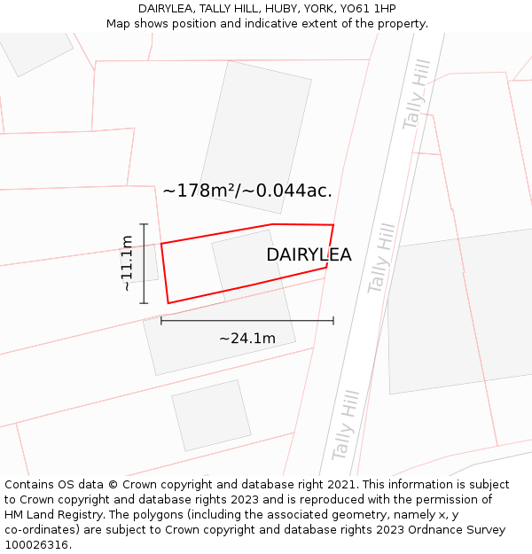 DAIRYLEA, TALLY HILL, HUBY, YORK, YO61 1HP: Plot and title map