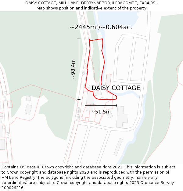 DAISY COTTAGE, MILL LANE, BERRYNARBOR, ILFRACOMBE, EX34 9SH: Plot and title map