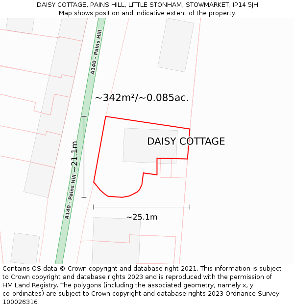 DAISY COTTAGE, PAINS HILL, LITTLE STONHAM, STOWMARKET, IP14 5JH: Plot and title map