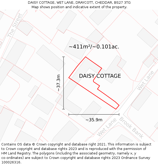 DAISY COTTAGE, WET LANE, DRAYCOTT, CHEDDAR, BS27 3TG: Plot and title map