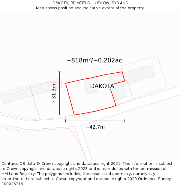 DAKOTA, BRIMFIELD, LUDLOW, SY8 4ND: Plot and title map