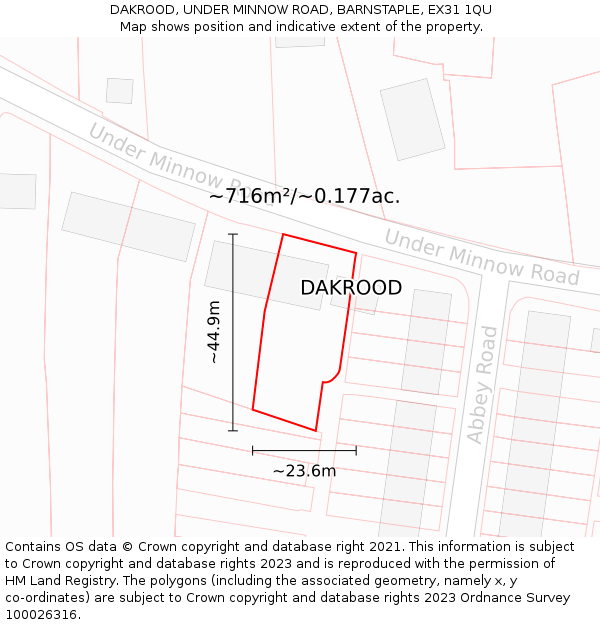 DAKROOD, UNDER MINNOW ROAD, BARNSTAPLE, EX31 1QU: Plot and title map