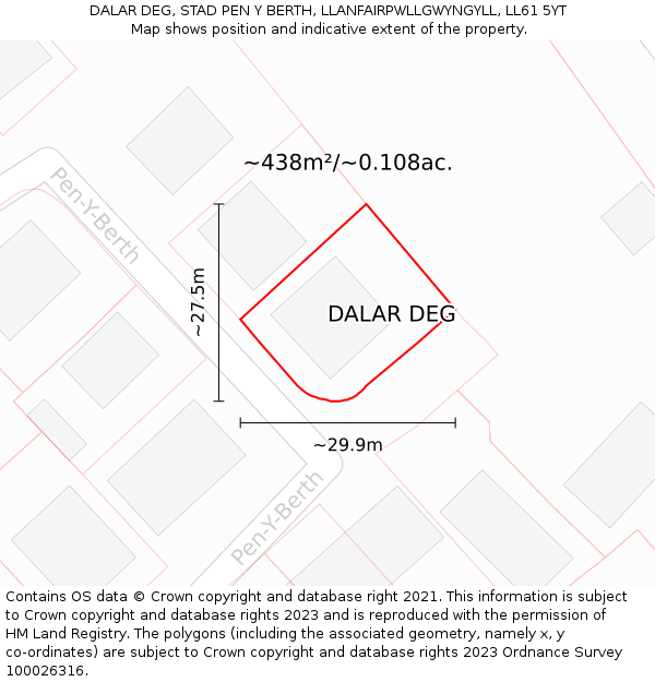 DALAR DEG, STAD PEN Y BERTH, LLANFAIRPWLLGWYNGYLL, LL61 5YT: Plot and title map