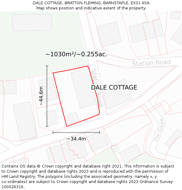 DALE COTTAGE, BRATTON FLEMING, BARNSTAPLE, EX31 4SA: Plot and title map