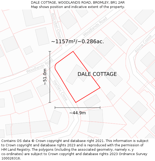 DALE COTTAGE, WOODLANDS ROAD, BROMLEY, BR1 2AR: Plot and title map