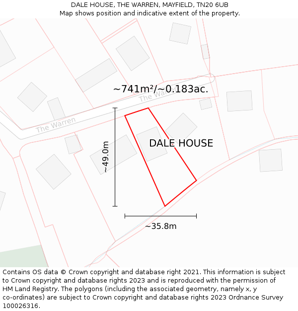 DALE HOUSE, THE WARREN, MAYFIELD, TN20 6UB: Plot and title map