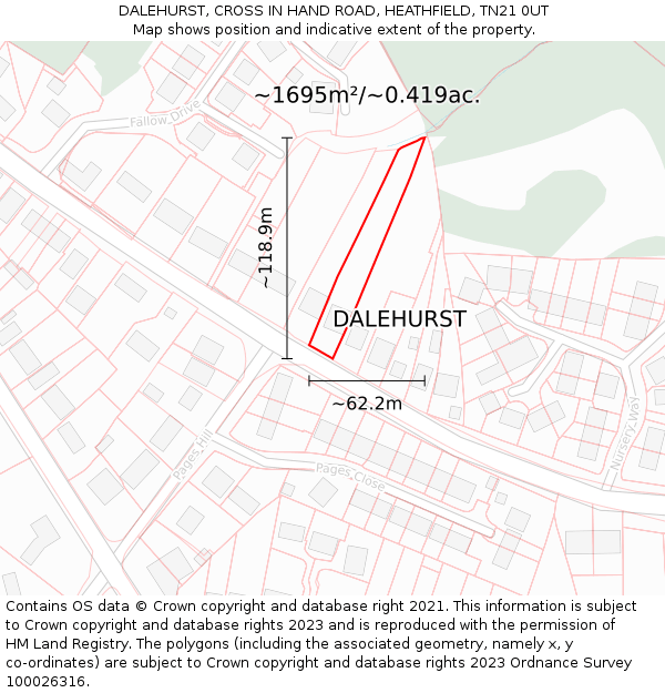 DALEHURST, CROSS IN HAND ROAD, HEATHFIELD, TN21 0UT: Plot and title map