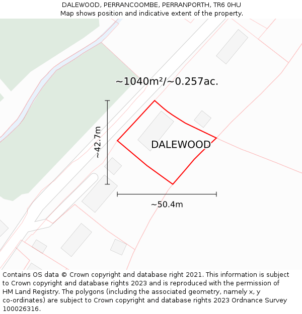 DALEWOOD, PERRANCOOMBE, PERRANPORTH, TR6 0HU: Plot and title map