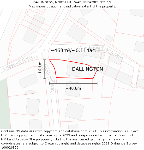 DALLINGTON, NORTH HILL WAY, BRIDPORT, DT6 4JX: Plot and title map