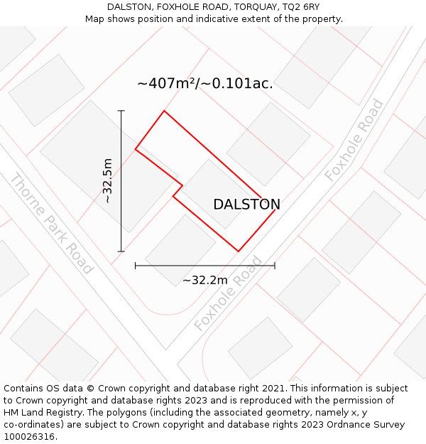 DALSTON, FOXHOLE ROAD, TORQUAY, TQ2 6RY: Plot and title map