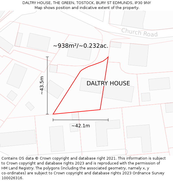 DALTRY HOUSE, THE GREEN, TOSTOCK, BURY ST EDMUNDS, IP30 9NY: Plot and title map