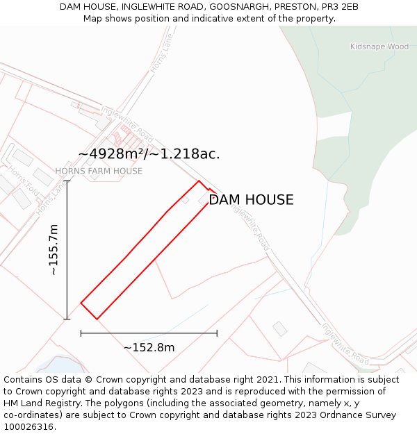 DAM HOUSE, INGLEWHITE ROAD, GOOSNARGH, PRESTON, PR3 2EB: Plot and title map