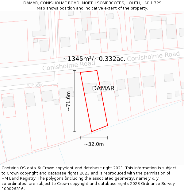 DAMAR, CONISHOLME ROAD, NORTH SOMERCOTES, LOUTH, LN11 7PS: Plot and title map