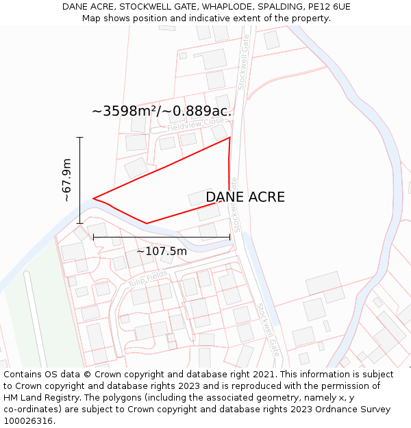 DANE ACRE, STOCKWELL GATE, WHAPLODE, SPALDING, PE12 6UE: Plot and title map