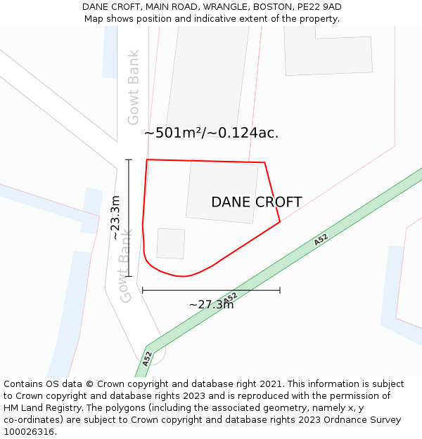 DANE CROFT, MAIN ROAD, WRANGLE, BOSTON, PE22 9AD: Plot and title map