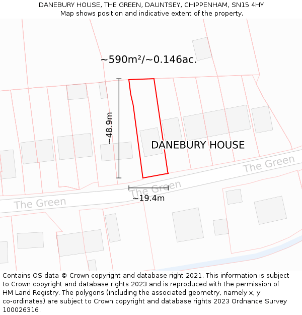 DANEBURY HOUSE, THE GREEN, DAUNTSEY, CHIPPENHAM, SN15 4HY: Plot and title map