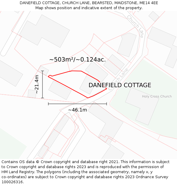 DANEFIELD COTTAGE, CHURCH LANE, BEARSTED, MAIDSTONE, ME14 4EE: Plot and title map