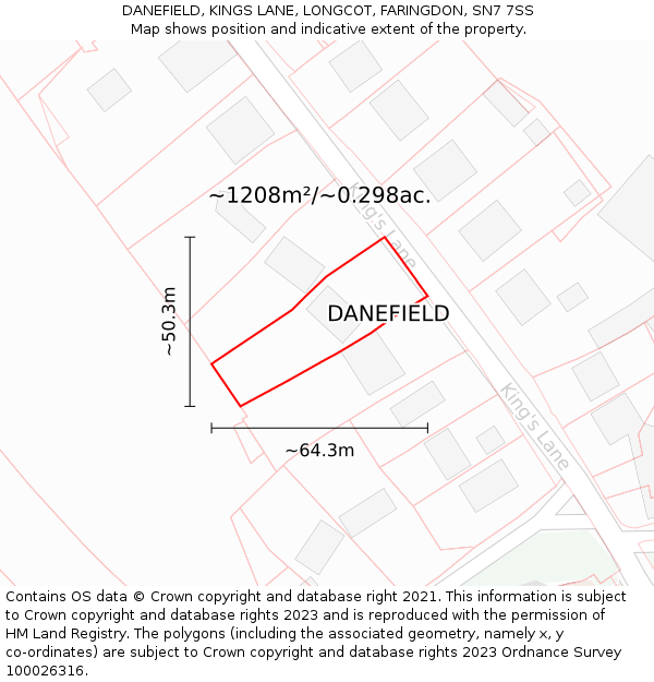 DANEFIELD, KINGS LANE, LONGCOT, FARINGDON, SN7 7SS: Plot and title map