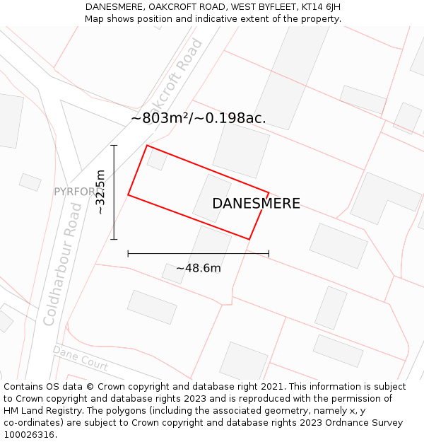 DANESMERE, OAKCROFT ROAD, WEST BYFLEET, KT14 6JH: Plot and title map