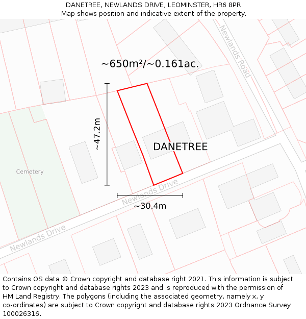 DANETREE, NEWLANDS DRIVE, LEOMINSTER, HR6 8PR: Plot and title map